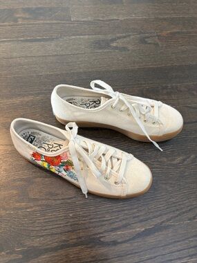Keds + Rifle Paper Co. Triple Kick Platform Embroidered Cream Canvas Sneakers